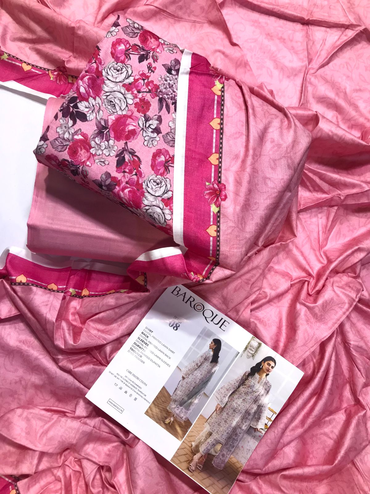Rosé Blossom – 3Pcs Floral Lawn Suit